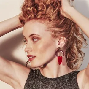 TooLally Art Deco Chandeliers Earrings - Pink Red Mirror