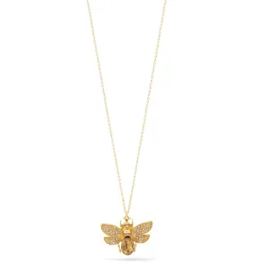 TOPAZ CRYSTAL AND PEARL GOLD BEE PENDANT NECKLACE #SWKK-11883GDTP (EG9)