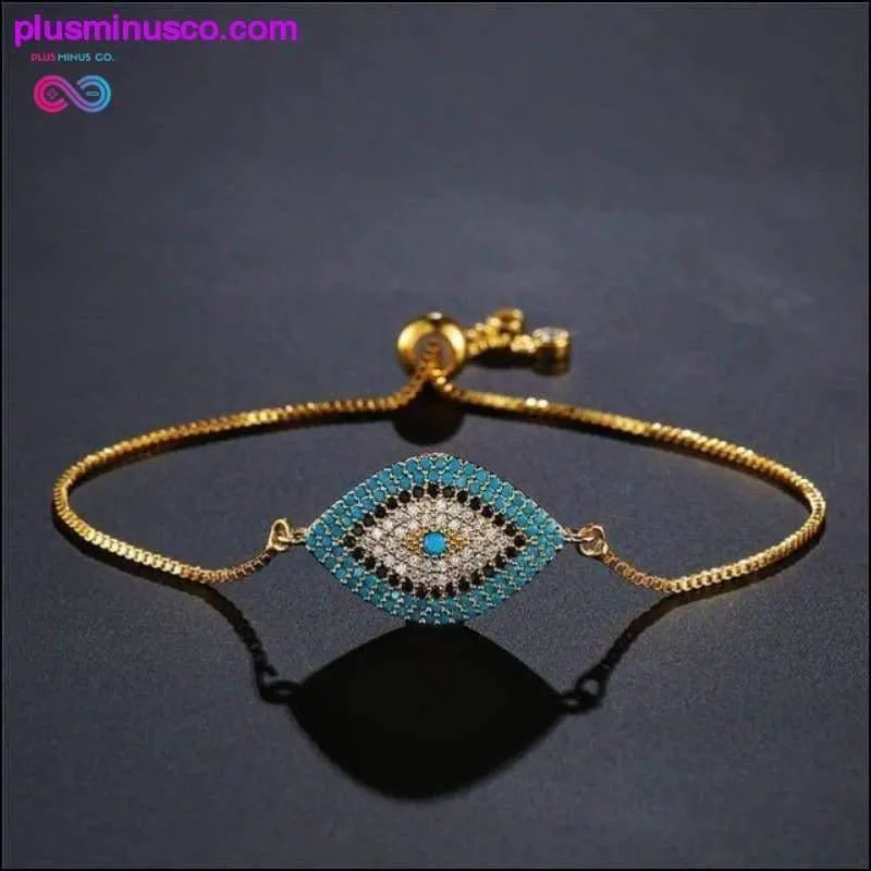 Trendy Gold Evil Eye Bracelet Pave CZ Blue Gold Chain