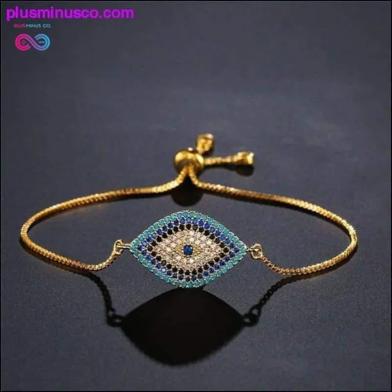 Trendy Gold Evil Eye Bracelet Pave CZ Blue Gold Chain
