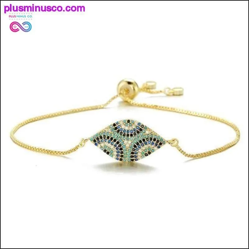 Trendy Gold Evil Eye Bracelet Pave CZ Blue Gold Chain