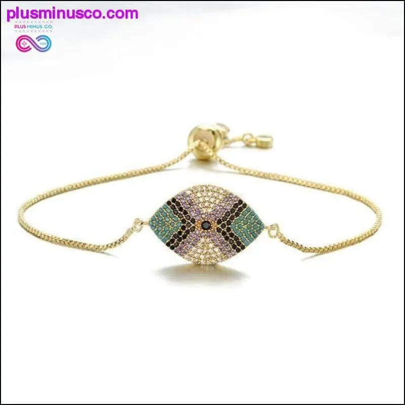 Trendy Gold Evil Eye Bracelet Pave CZ Blue Gold Chain