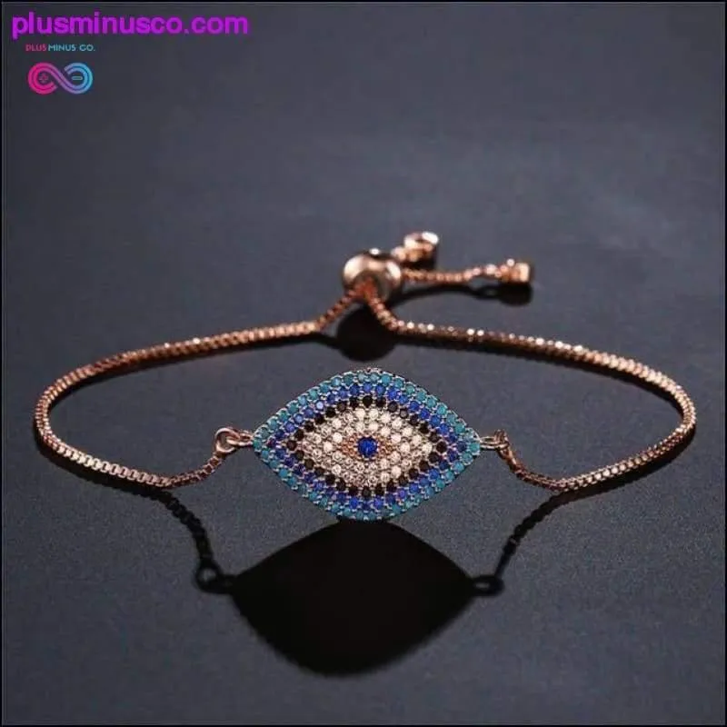 Trendy Gold Evil Eye Bracelet Pave CZ Blue Gold Chain