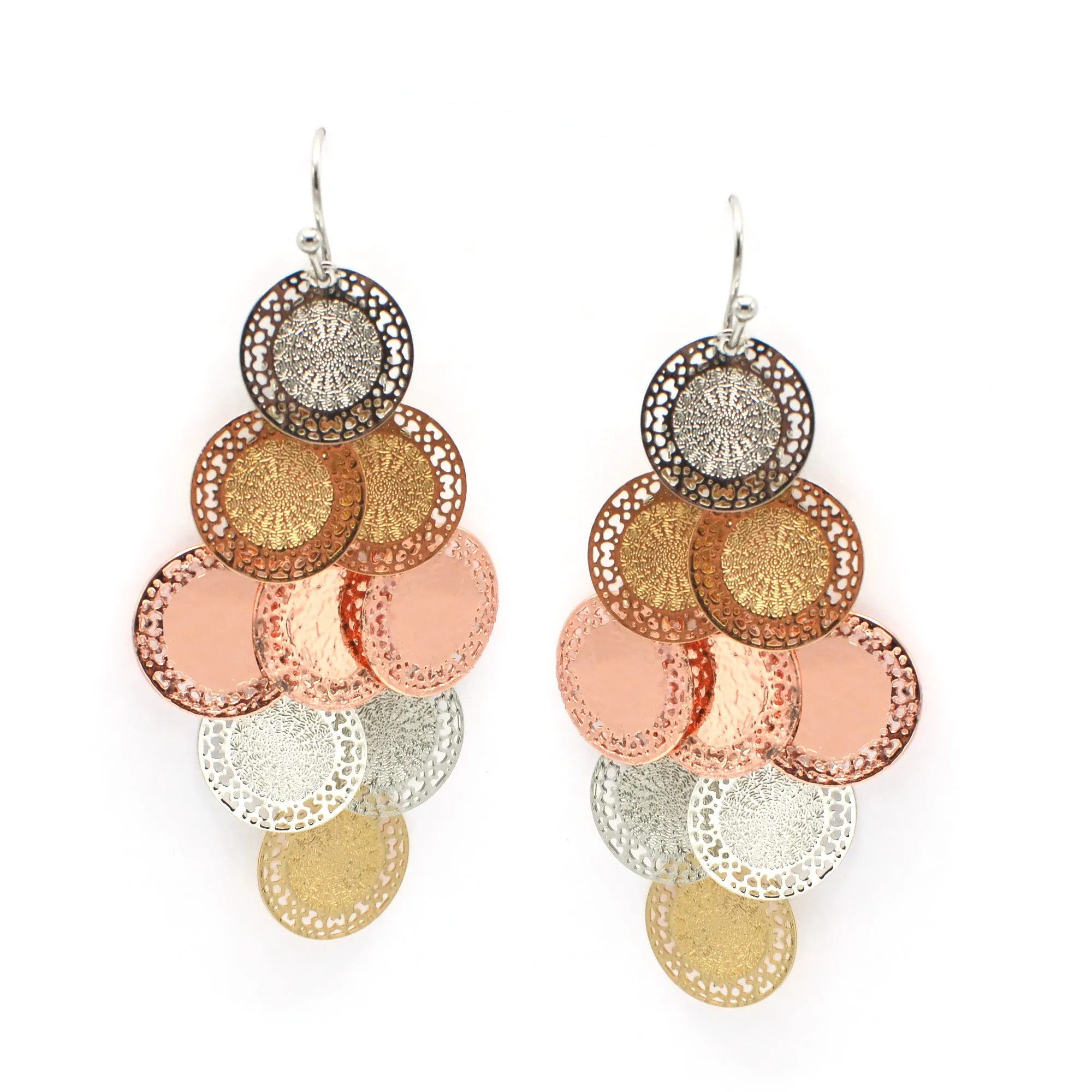 TRI-TONE MULTI CIRCLE DANGLE EARRINGS #SWKK-11616TRI(FD23)