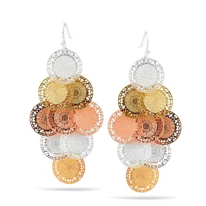TRI-TONE MULTI CIRCLE DANGLE EARRINGS #SWKK-11616TRI(FD23)