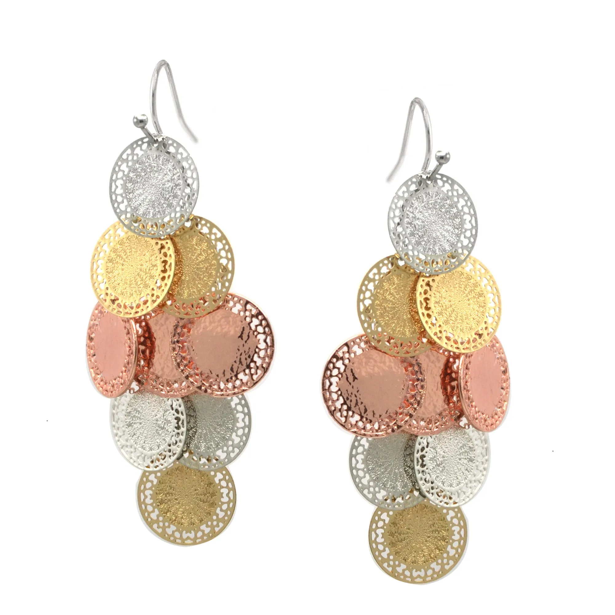 TRI-TONE MULTI CIRCLE DANGLE EARRINGS #SWKK-11616TRI(FD23)