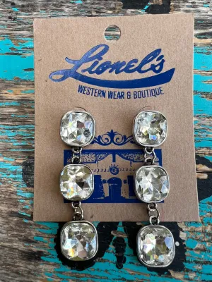 Triple Clear Crystal on Silver Dangling Earrings