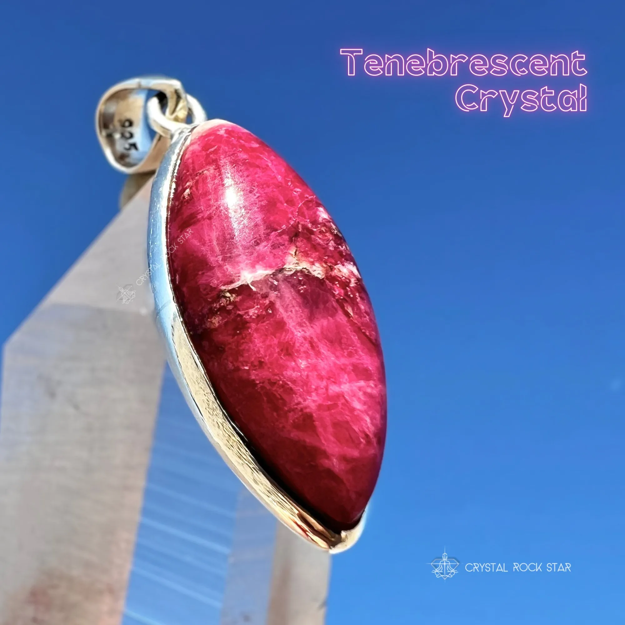 Tugtupite Color Changing Crystal Silver Pendant