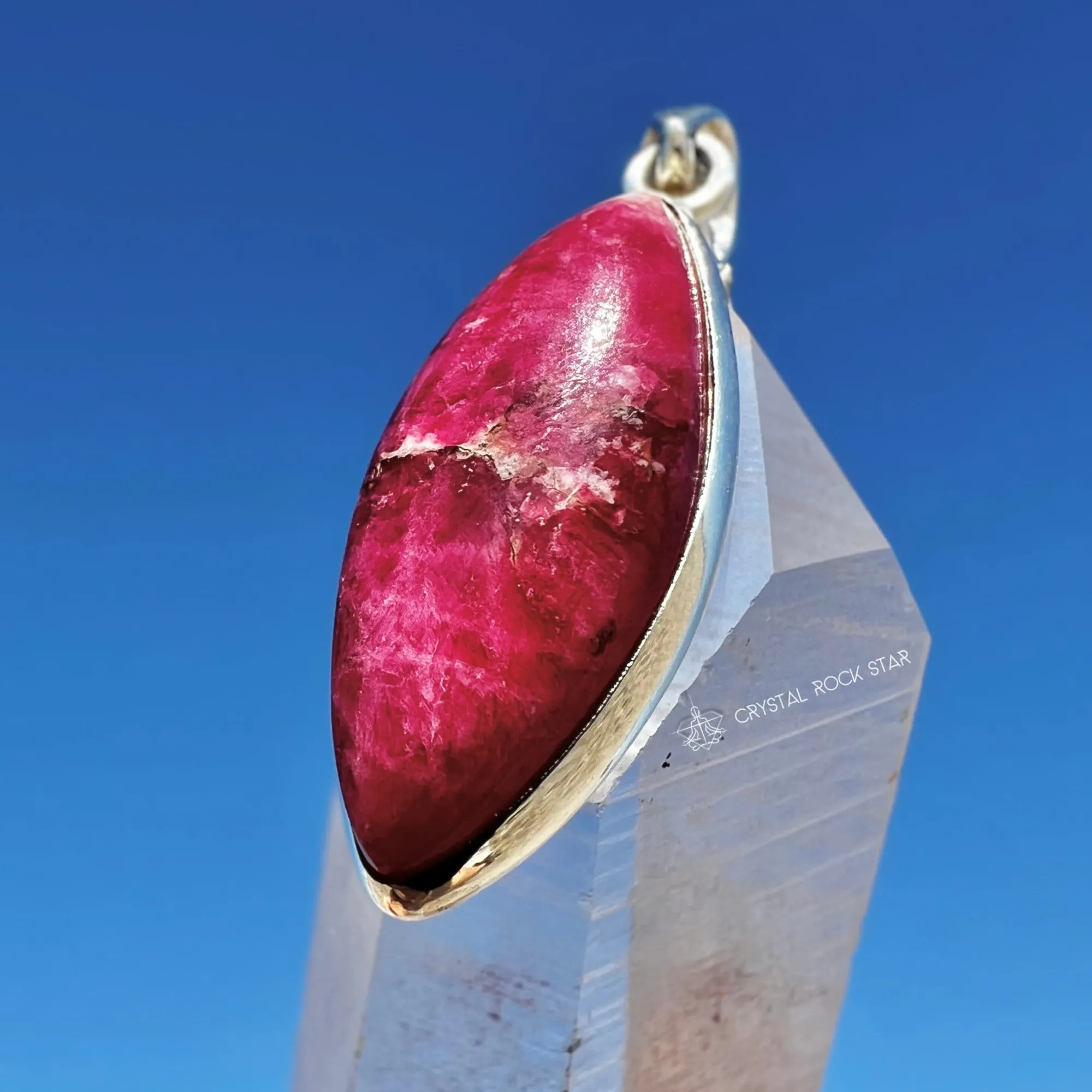 Tugtupite Color Changing Crystal Silver Pendant