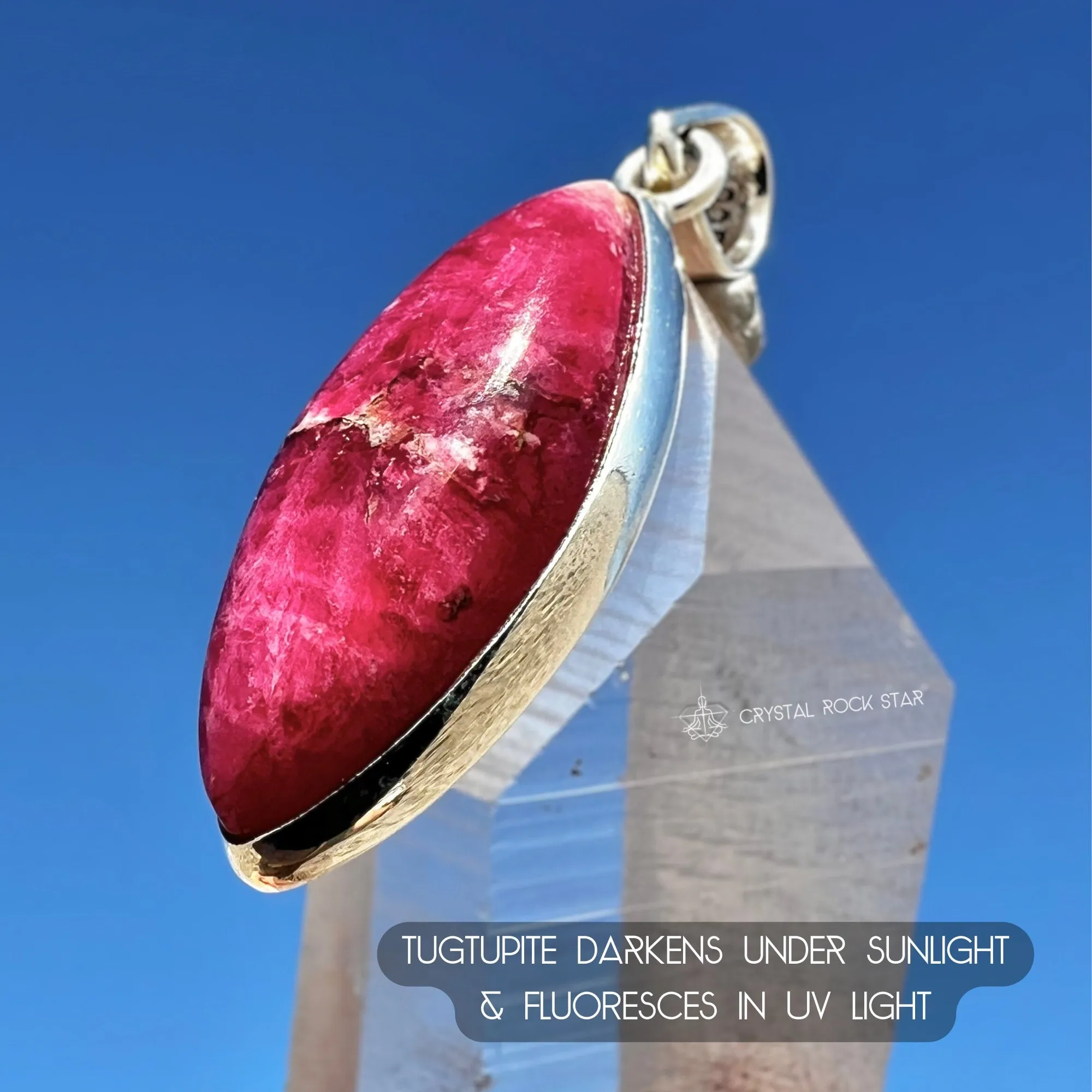 Tugtupite Color Changing Crystal Silver Pendant