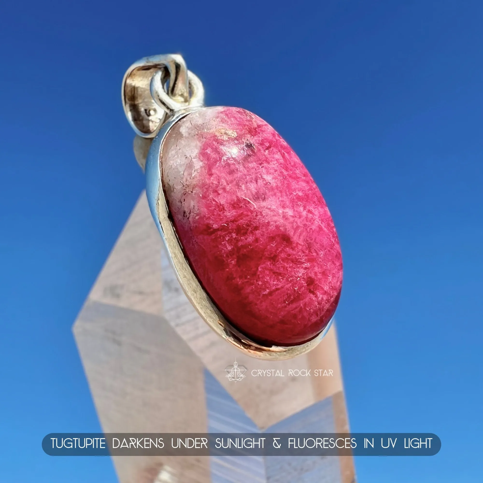 Tugtupite Color Changing Sterling Silver Pendant