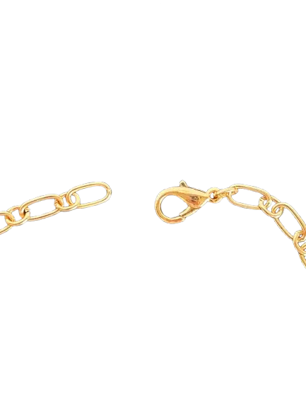 Turkish Evil Eye Gold Colored Brass Chain Link Choker Necklace with 5 lucky charms including a center evil eye with crystal border pendant.