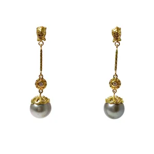 Turtle Saves the World Tahitian Pearl Diamond 18K Gold Earrings