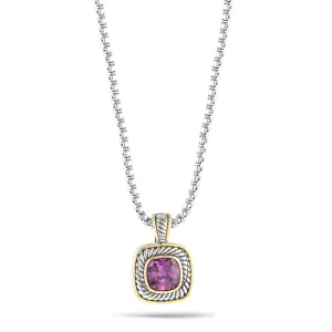 TWO TONE AMETHYST CRYSTAL PENDANT BOX CHAIN NECKLACE #73014EH-AM(FD11)