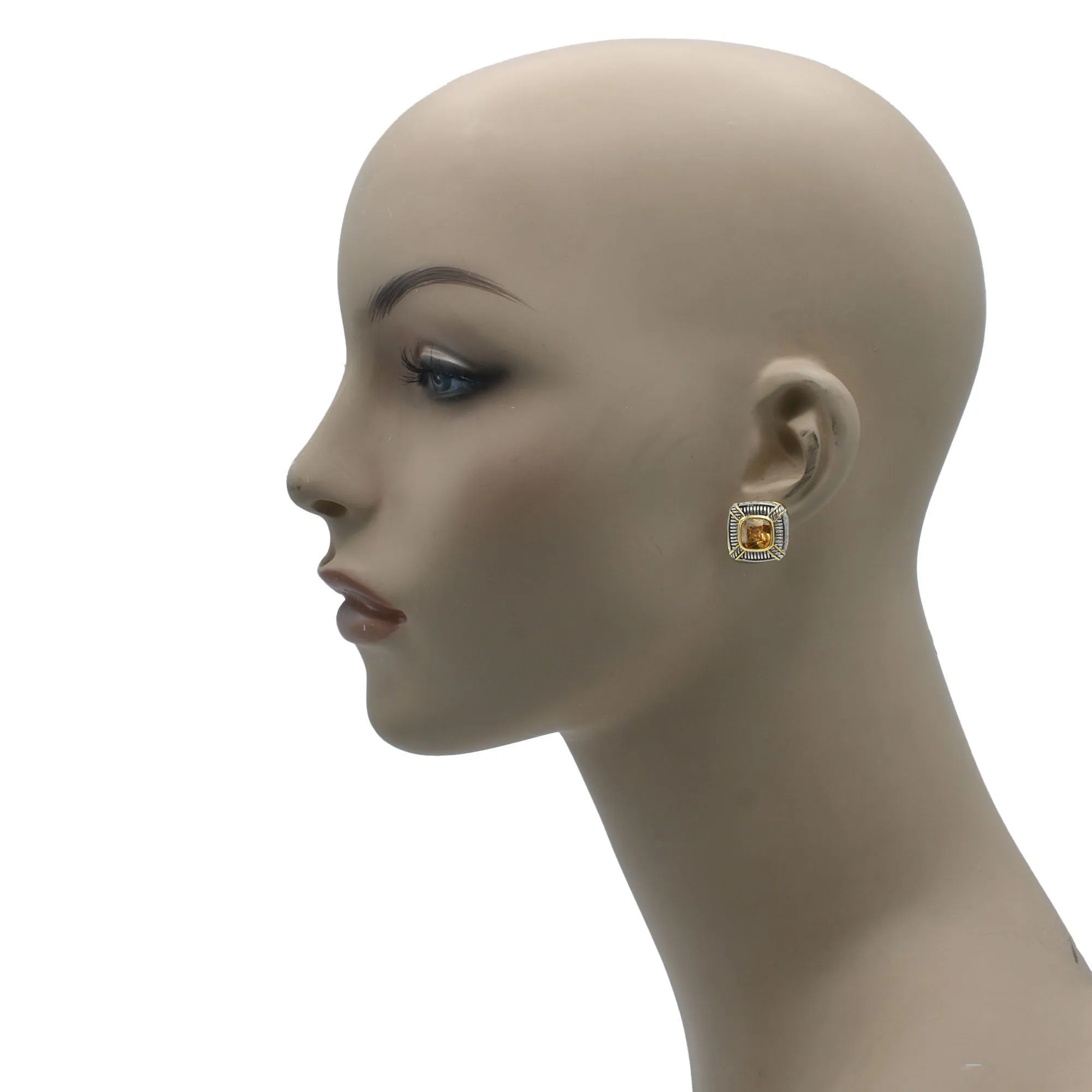TWO TONE CHAMPAGNE CRYSTAL SQUARE EARRINGS SET # 93012ER-CHM(FF16/FA8)