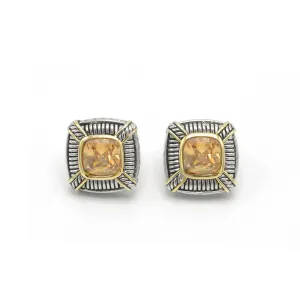 TWO TONE CHAMPAGNE CRYSTAL SQUARE EARRINGS SET # 93012ER-CHM(FF16/FA8)