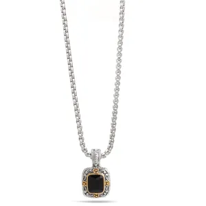 TWO TONE FILIGREE BLACK CRYSTAL PENDANT NECKLACE #11772EH-JT (FE17)