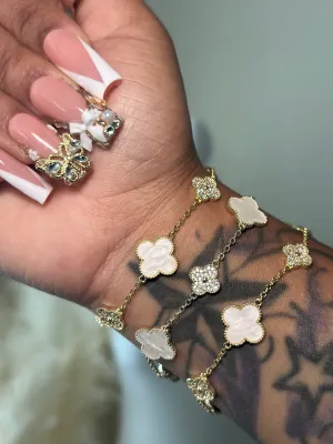 TWO TONE MARBLE CLOVER BRACELET | GOLD