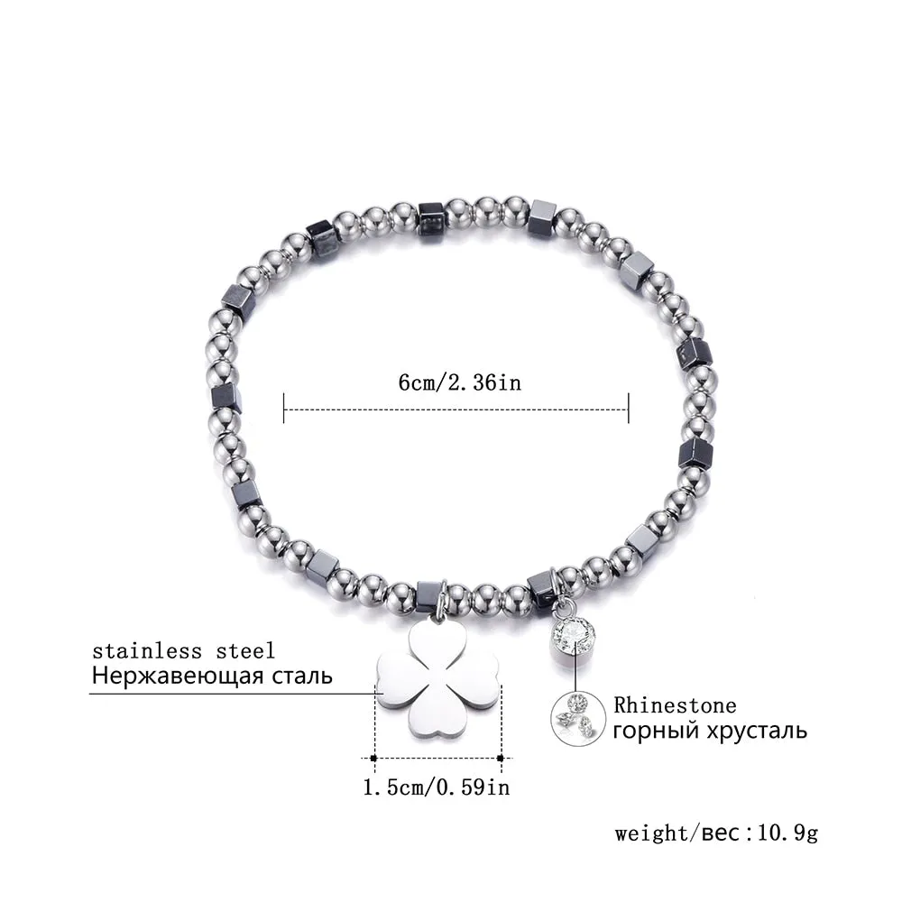 Unique Rhinestone Silver Bracelet Minimalism Clover For Women Jewelry