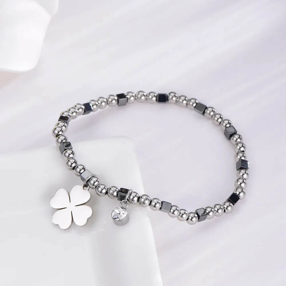 Unique Rhinestone Silver Bracelet Minimalism Clover For Women Jewelry