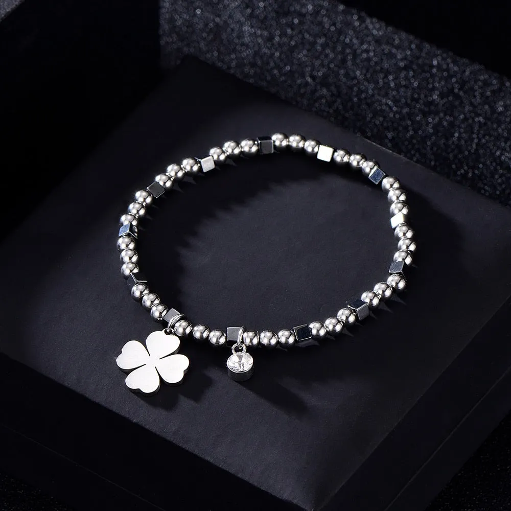 Unique Rhinestone Silver Bracelet Minimalism Clover For Women Jewelry