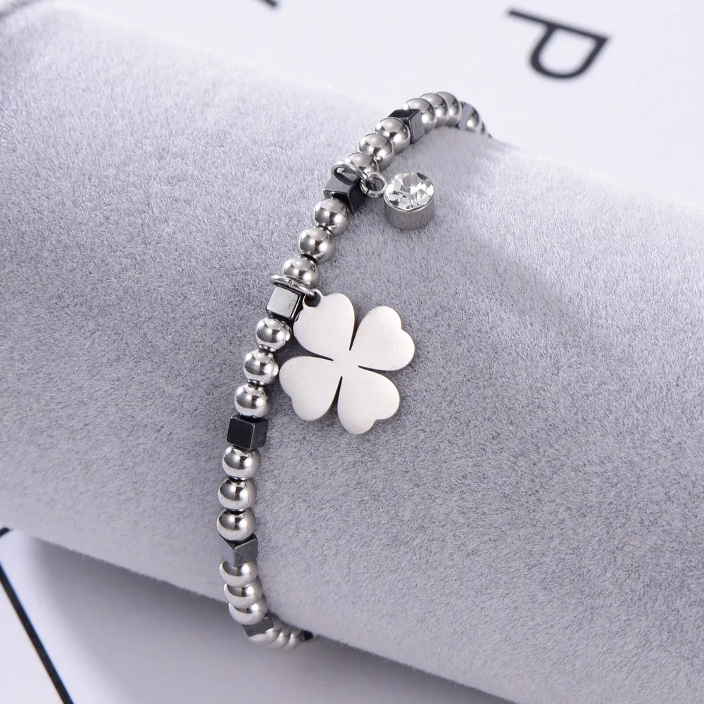 Unique Rhinestone Silver Bracelet Minimalism Clover For Women Jewelry