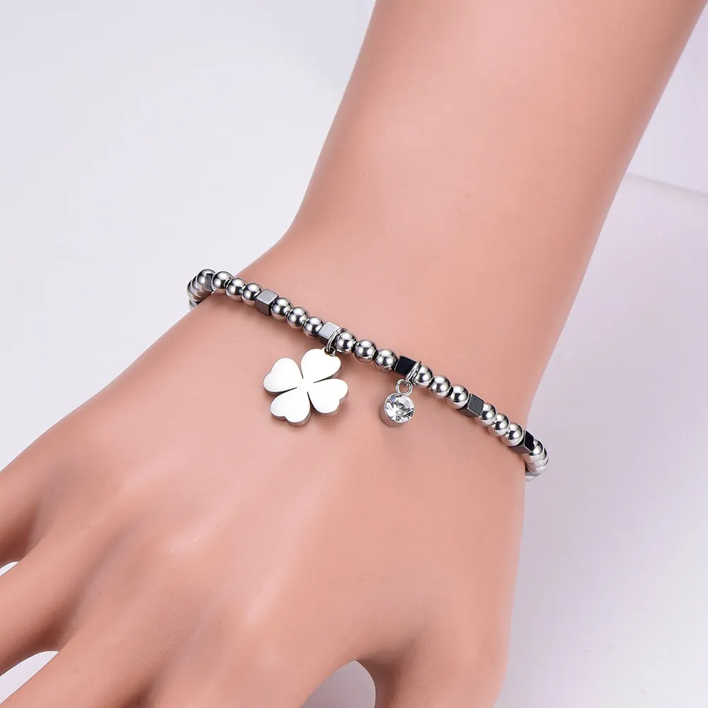 Unique Rhinestone Silver Bracelet Minimalism Clover For Women Jewelry