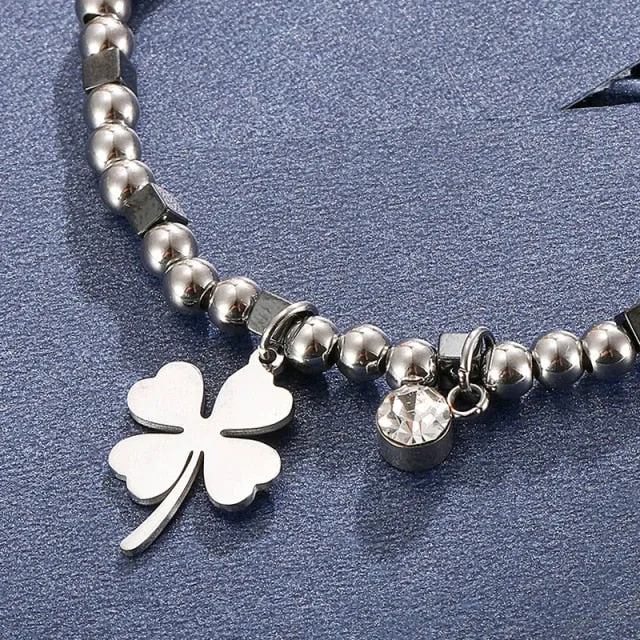 Unique Rhinestone Silver Bracelet Minimalism Clover For Women Jewelry