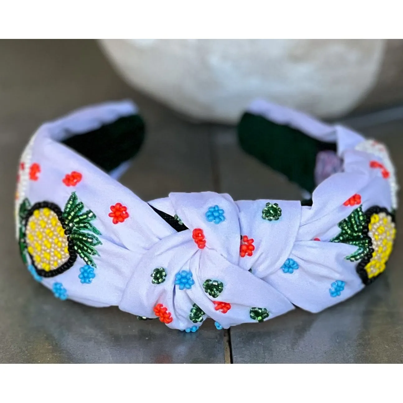 Vacay Vibes Pineapple Seed Beaded Top Knot Headband.