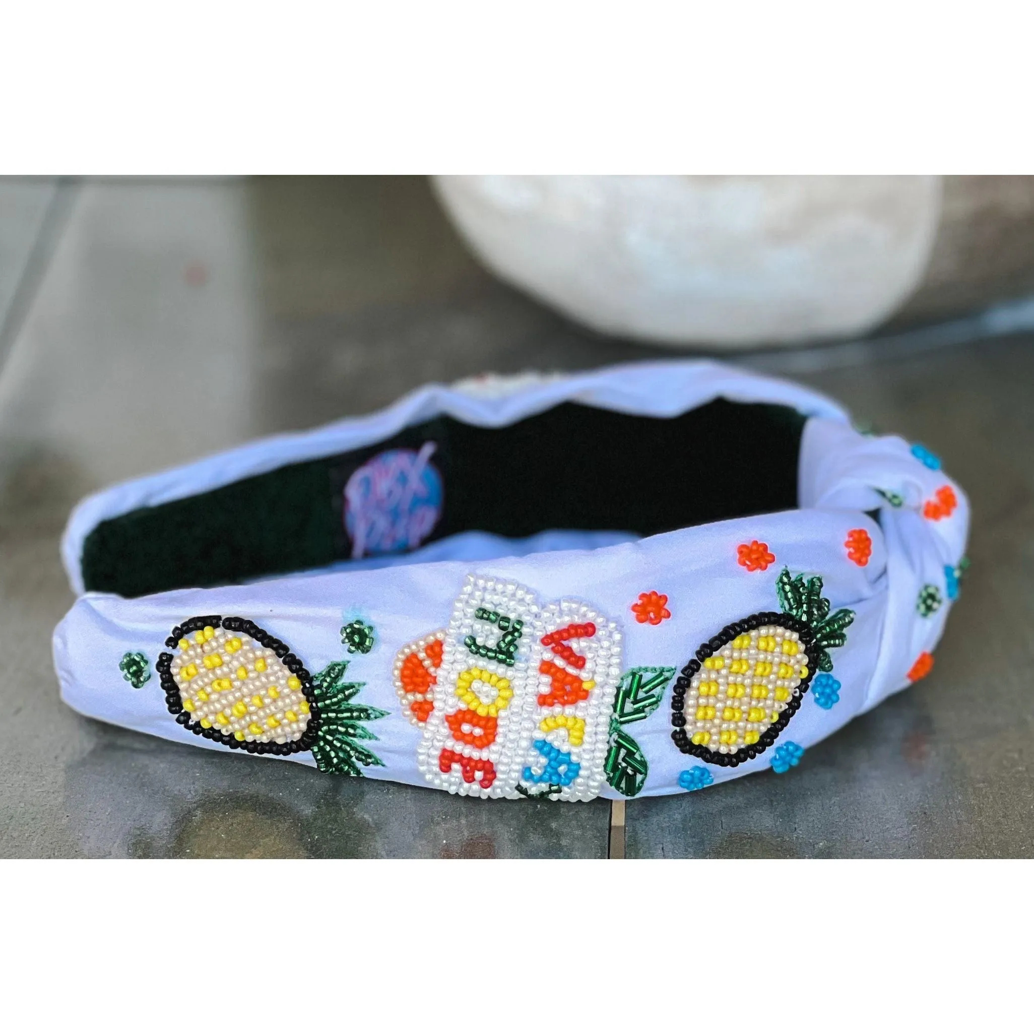 Vacay Vibes Pineapple Seed Beaded Top Knot Headband.