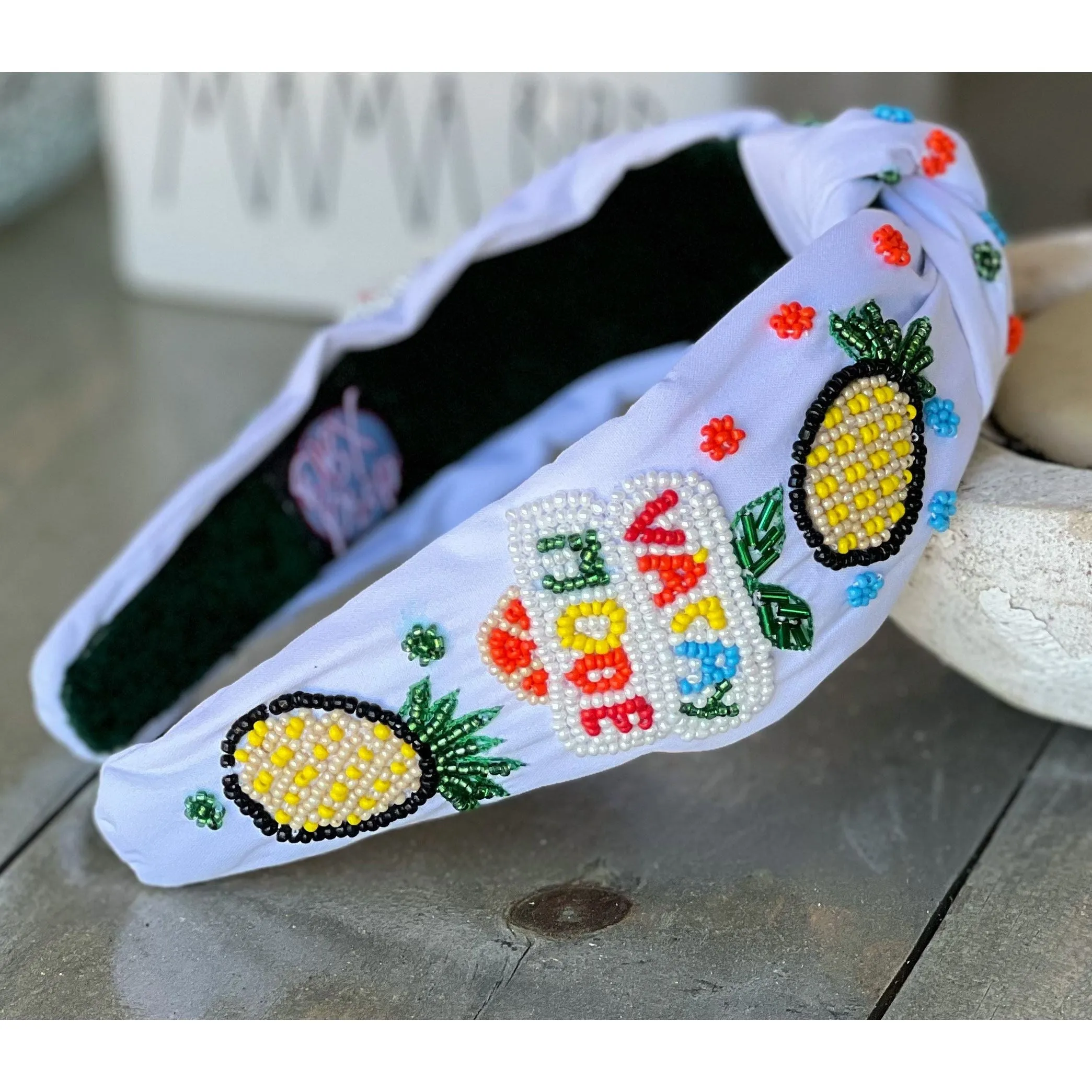 Vacay Vibes Pineapple Seed Beaded Top Knot Headband.