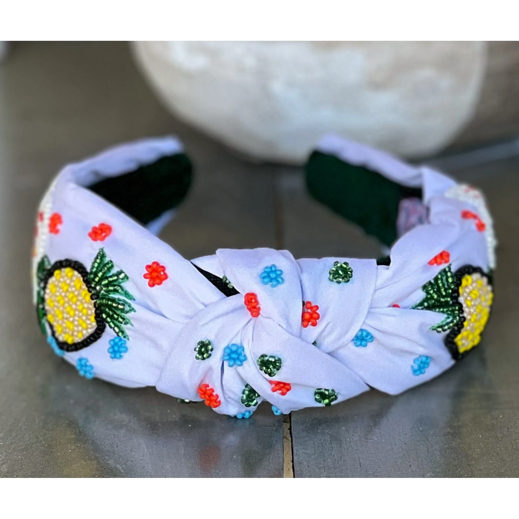 Vacay Vibes Pineapple Seed Beaded Top Knot Headband.