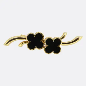 Van Cleef & Arpels Onyx Alhambra Brooch
