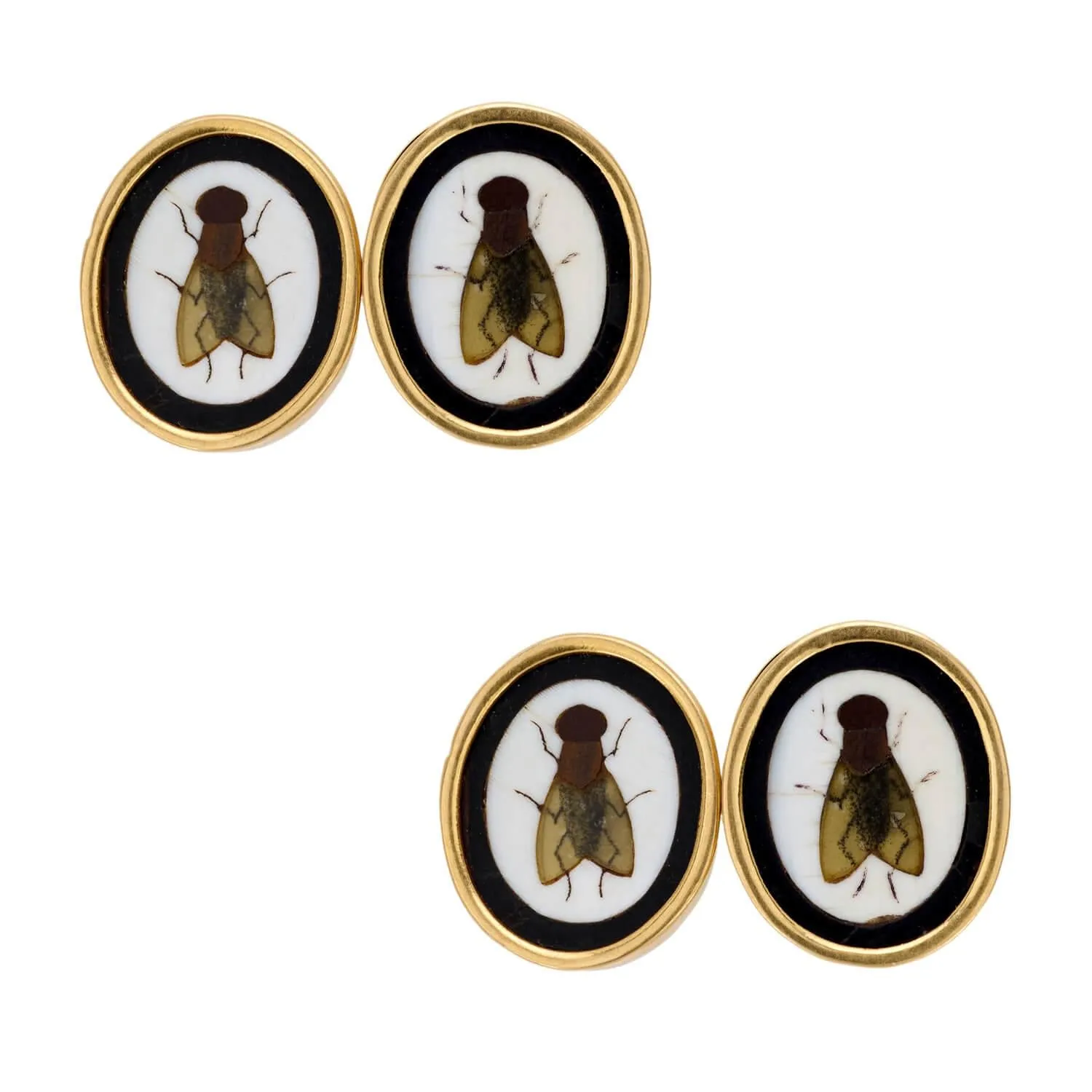Victorian 18k Pietra Dura Fly Motif Cufflinks
