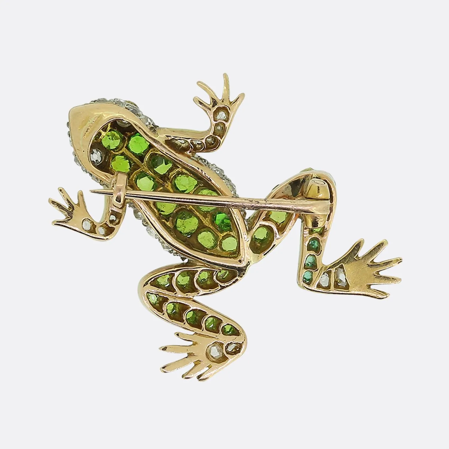 Victorian Demantoid Garnet and Diamond Frog Brooch