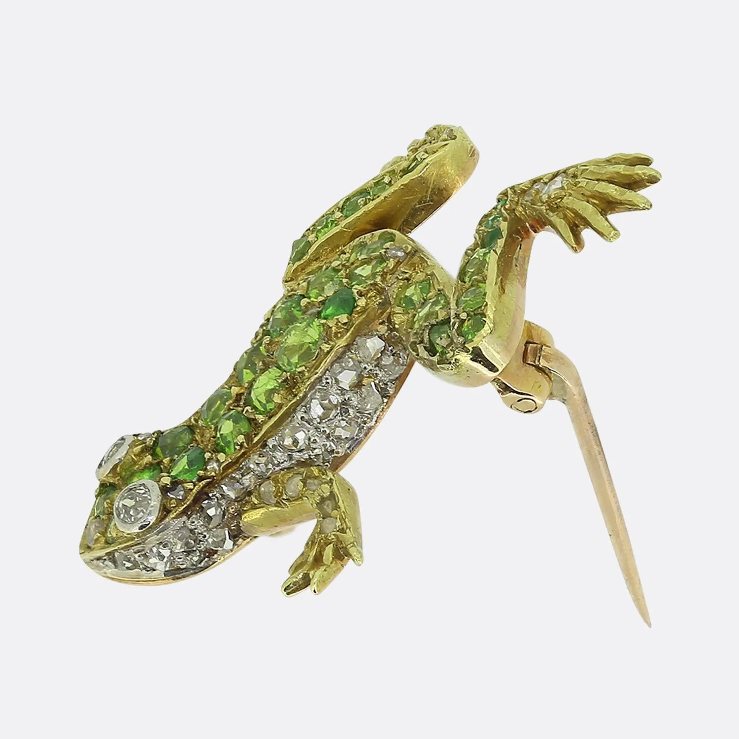 Victorian Demantoid Garnet and Diamond Frog Brooch