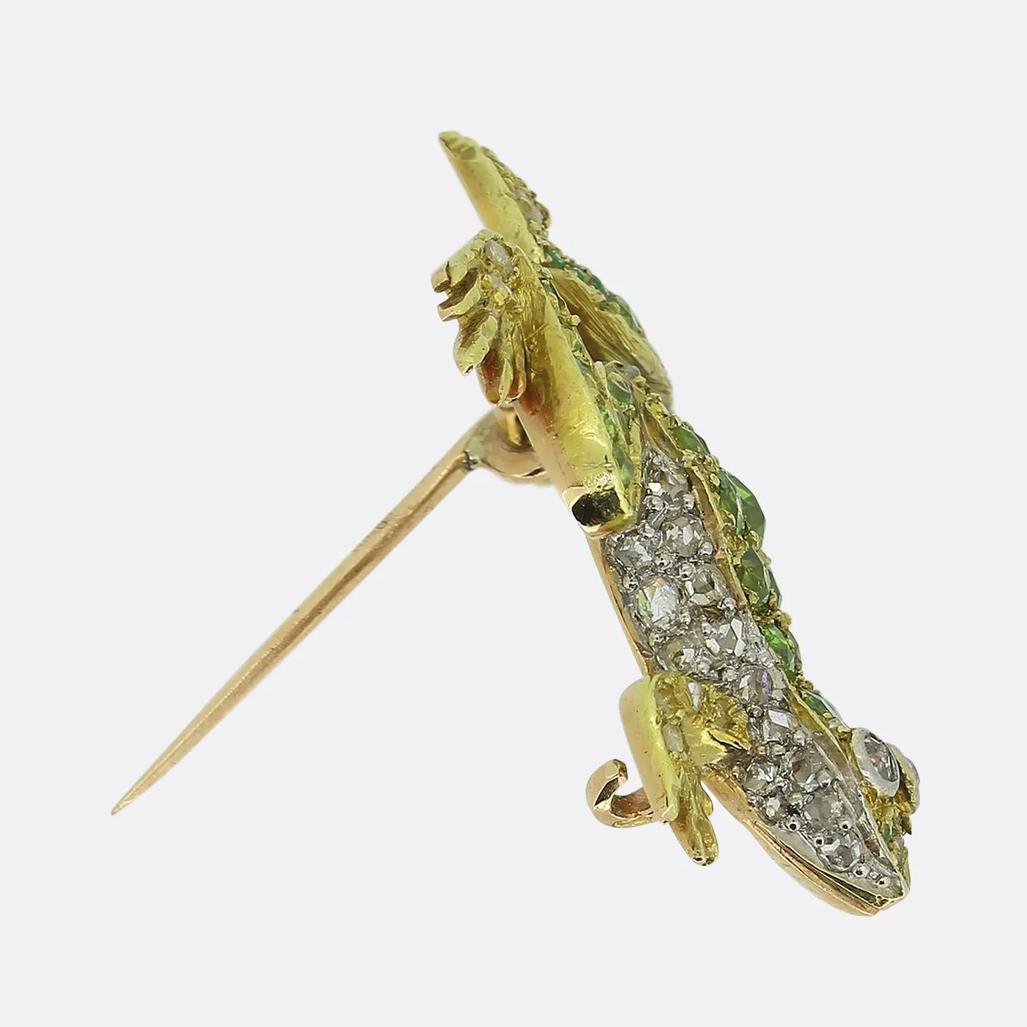 Victorian Demantoid Garnet and Diamond Frog Brooch