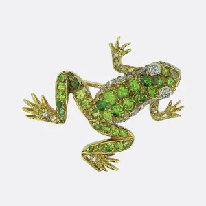 Victorian Demantoid Garnet and Diamond Frog Brooch