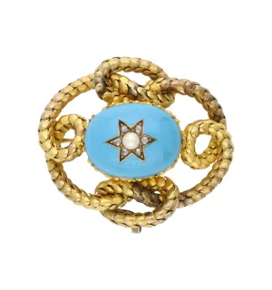 Victorian enamel, pearl and diamond brooch