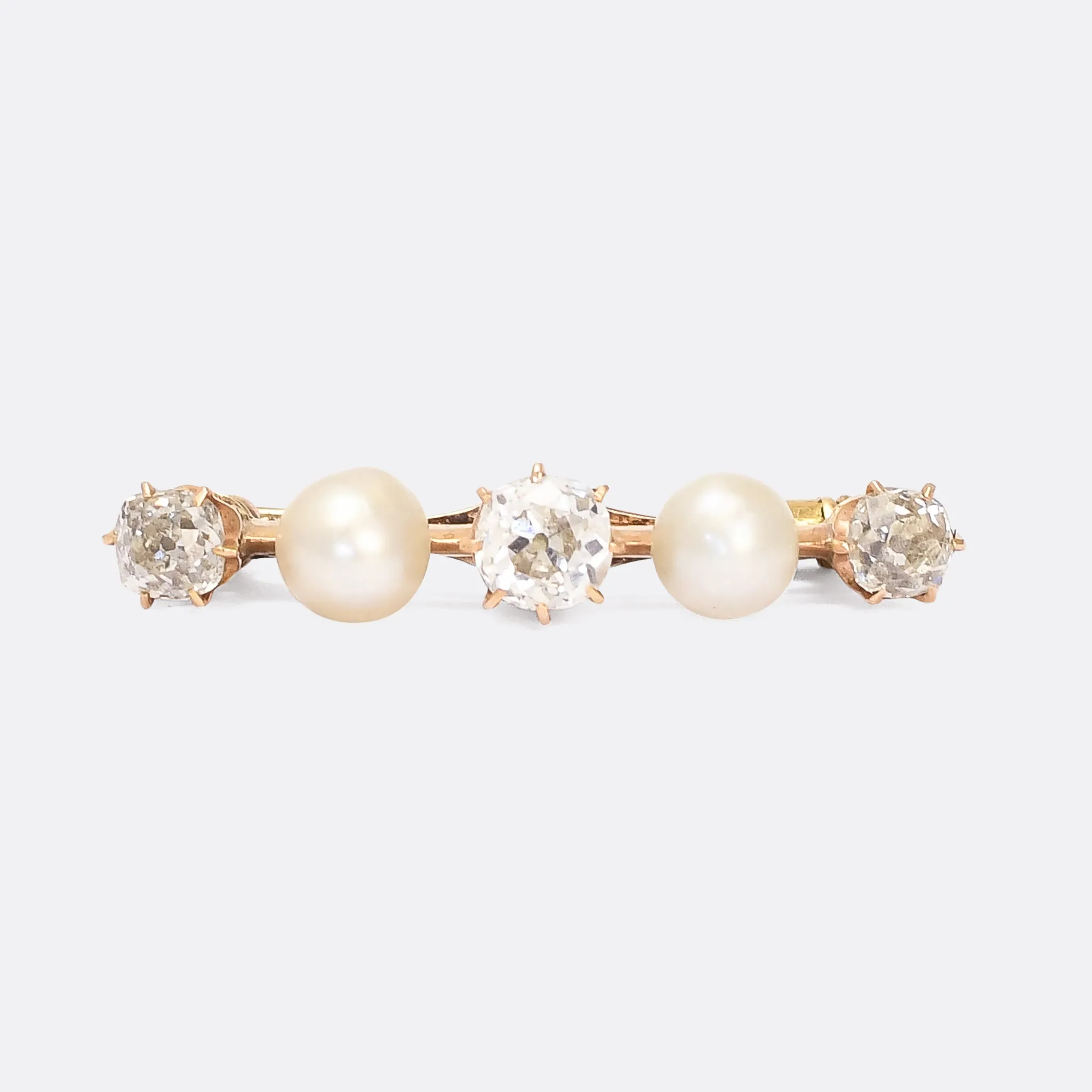 Victorian Old Cut Diamond & Pearl Bar Brooch