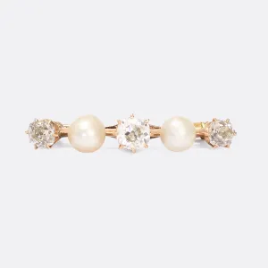 Victorian Old Cut Diamond & Pearl Bar Brooch