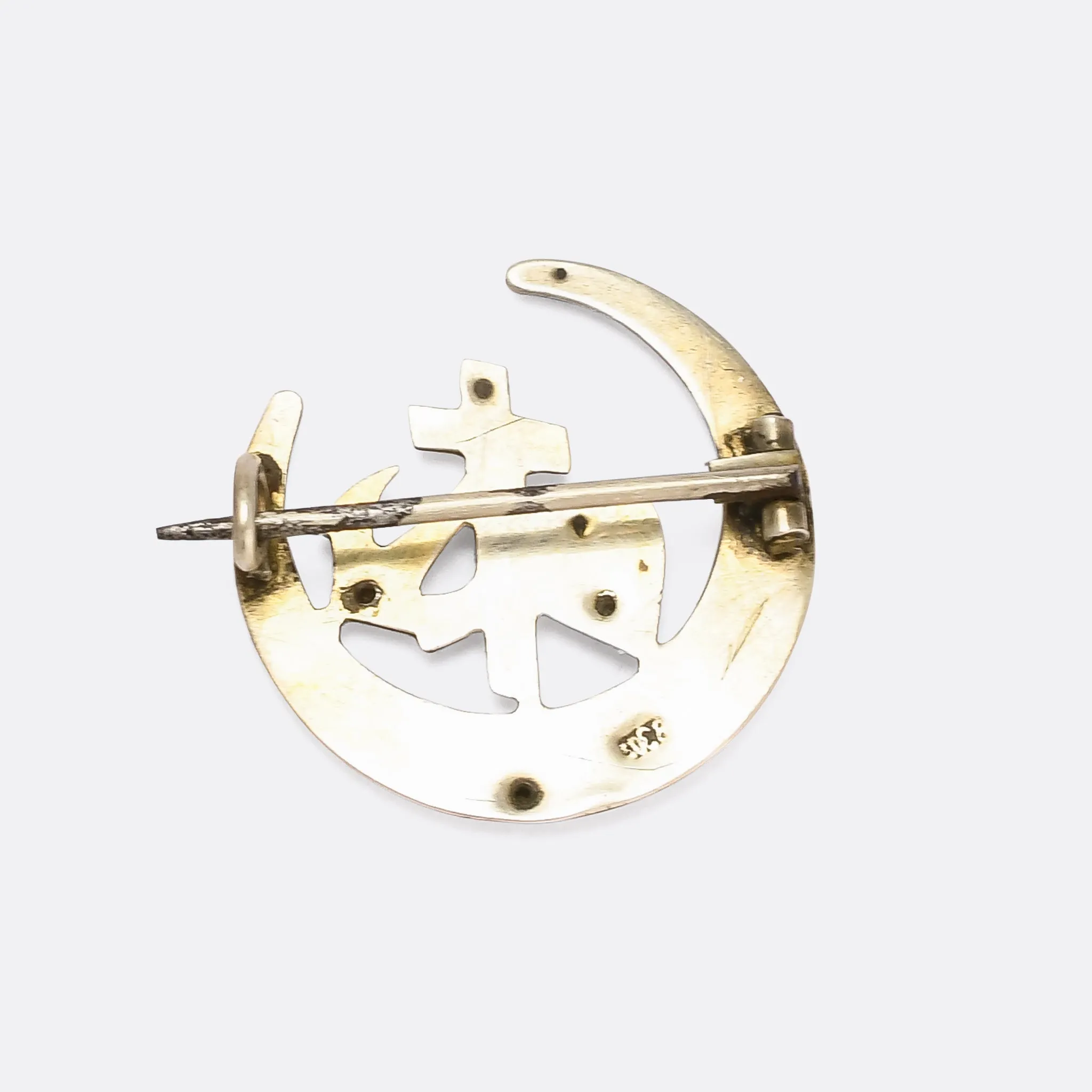 Victorian "Hope Faith & Charity" Pearl Crescent Brooch