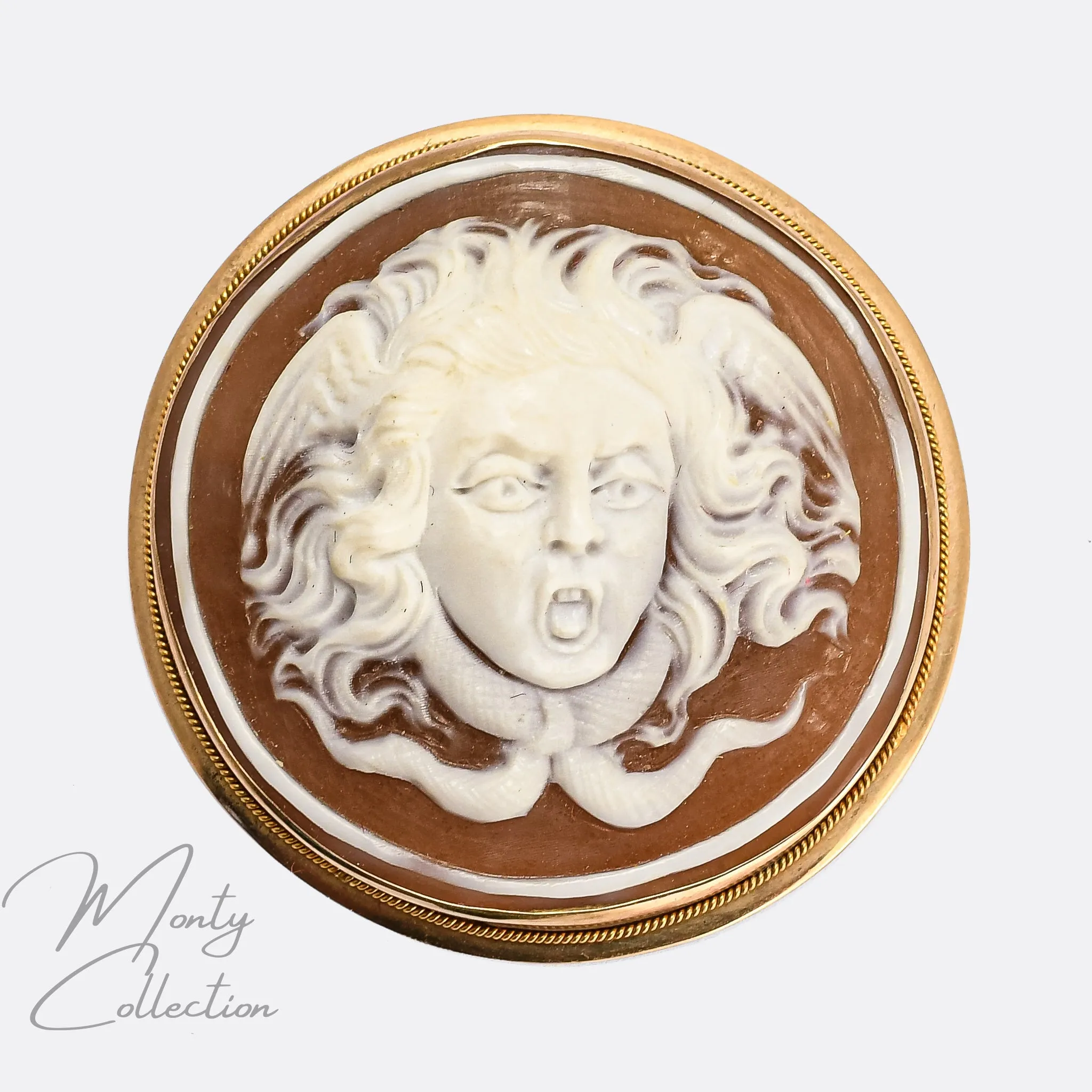 Victorian Revival "Medusa the Gorgon" Shell Cameo Brooch