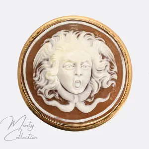 Victorian Revival "Medusa the Gorgon" Shell Cameo Brooch
