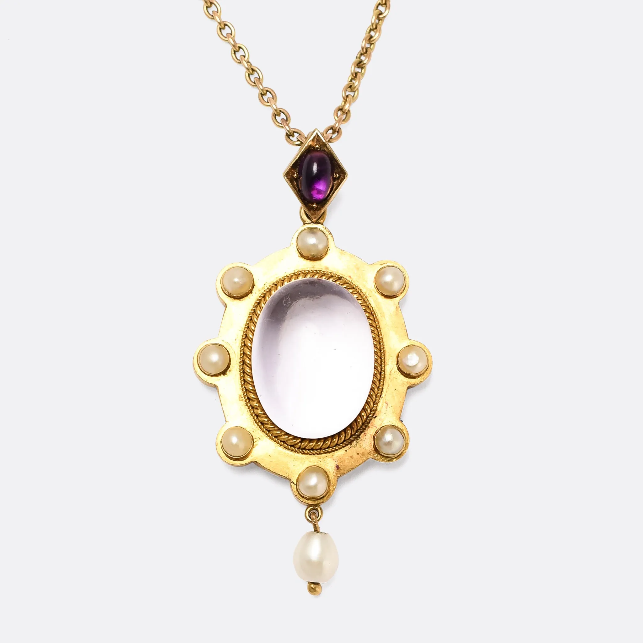 Victorian Rock Crystal & Pearl "Pool Of Light" Locket