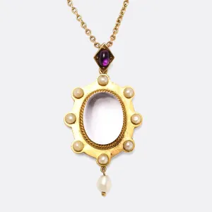 Victorian Rock Crystal & Pearl "Pool Of Light" Locket