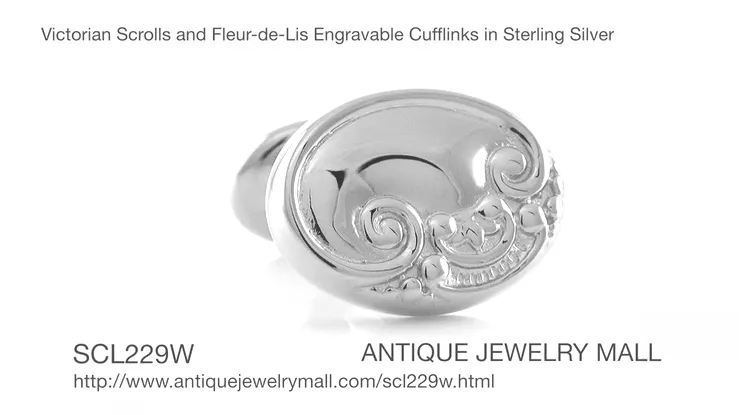 Victorian Scrolls and Fleur-de-Lis Engravable Cufflinks in Sterling Silver