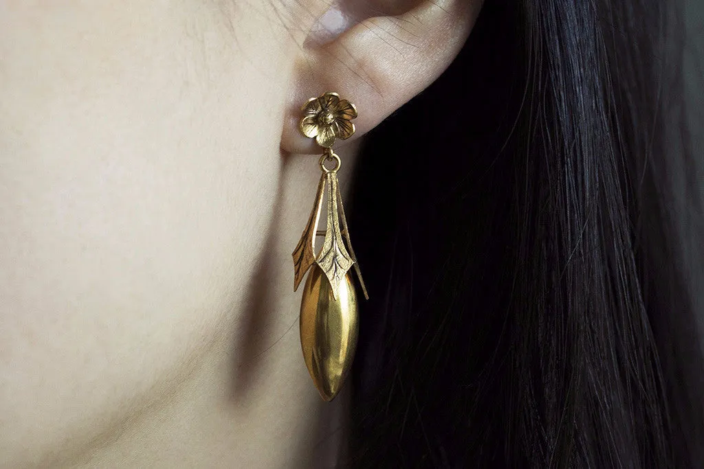 Victorian Torpedo Drop Earrings with Flower Top