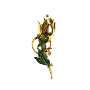 Vintage 1940s Gilt Flower Brooch with Trembler Rhinestone Center