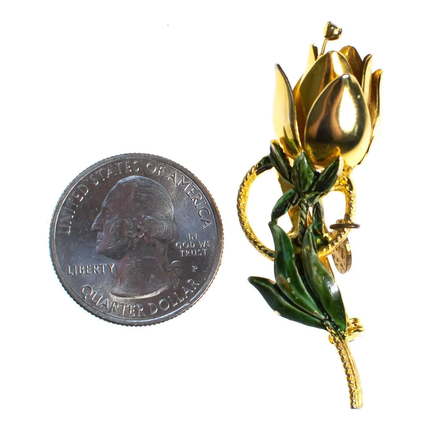 Vintage 1940s Gilt Flower Brooch with Trembler Rhinestone Center